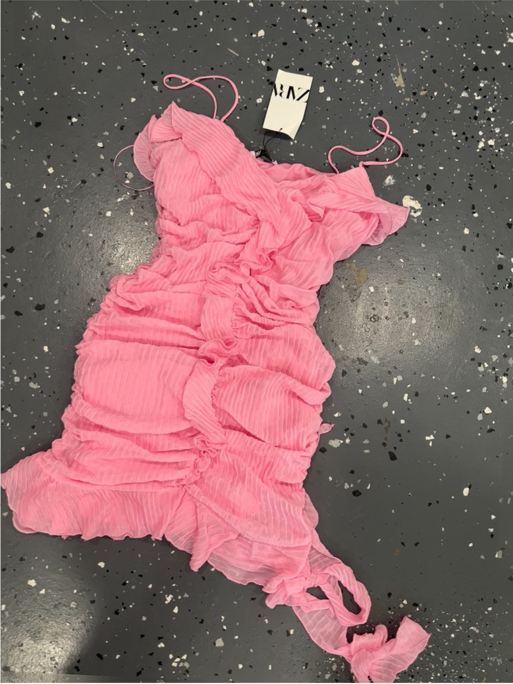 Zara Pink Ruffled Ruched Mini Dress - Picture 2 of 3
